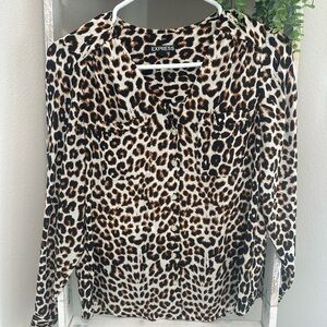 Express Black and Brown Leopard Print Blouse